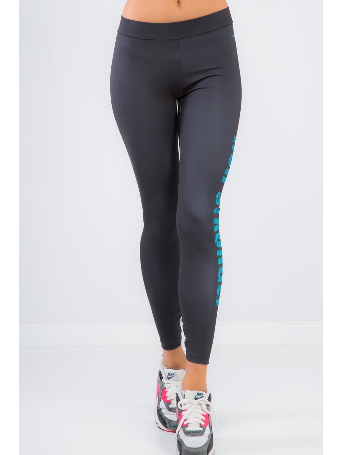 Graphite leggings with blue inscription 13930 - Online store - Boutique